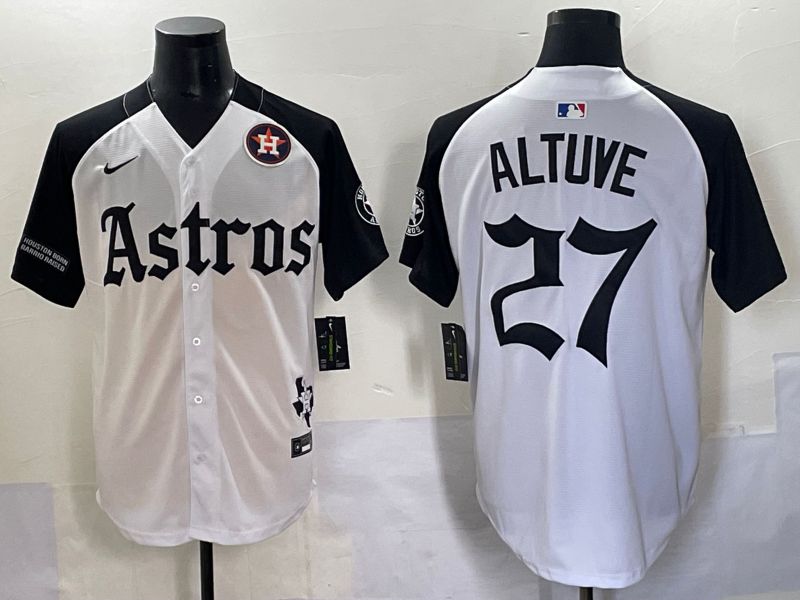 Men 2025 Houston Astros 27 Altuve White Black Five generations Joint Name Nike MLB Jersey style 11
